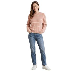 Industry Republic Women's Pink & Ivory Acrylic/Viscose Striped Knit Sweater NEW